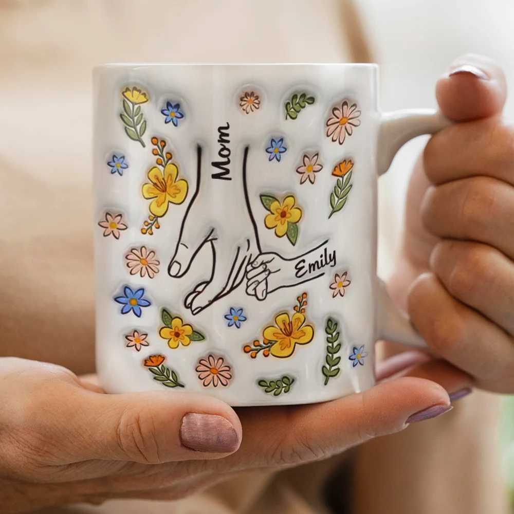 Custom Name Mug Cup Coffee For MotherCustom Inflated Flat 3D effect pattern Printed Mug Ideal Gift For Mom Kid Hand D260323