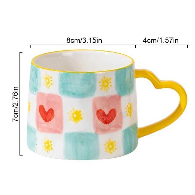 Ceramic Mug Creative Cute Hand-Painted Love Heart Coffee Cup Milk Oatmeal Breakfast Afternoon Tea Cup Valentines Day Present D260323