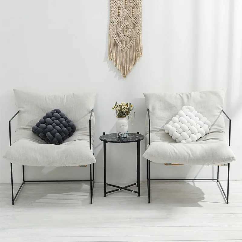 Living Room Soft Plush Knot Cushion Sofa Pillow Solid Color Square Hand-Woven Home Throw Pillow Square Woven Seat Cushion Cushio H260323