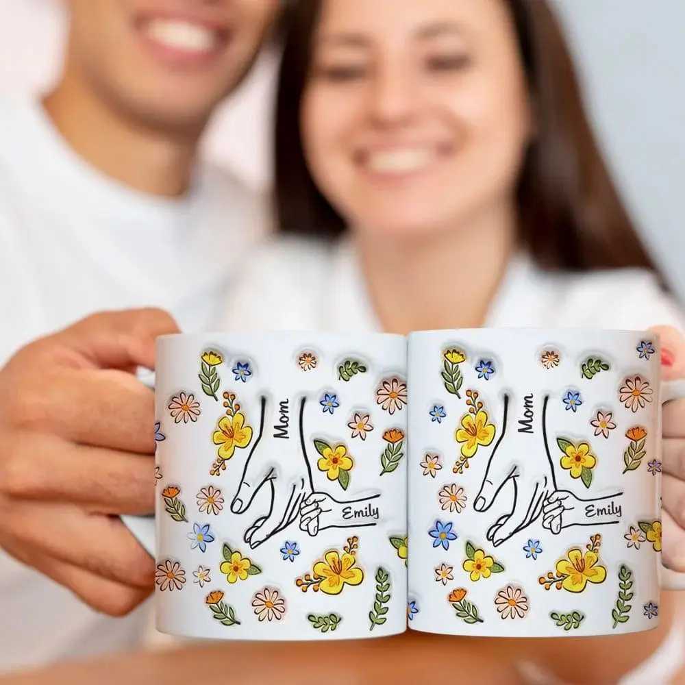 Custom Name Mug Cup Coffee For MotherCustom Inflated Flat 3D effect pattern Printed Mug Ideal Gift For Mom Kid Hand D260323