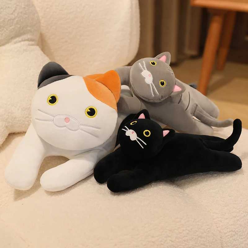 30/50/70cm Lying Posture Cat Plush Throw Pillow Cute Black CatGrey Cat Pillow Sofa Cushion Leg Pillow Sleep Companion Kid Gift H260323