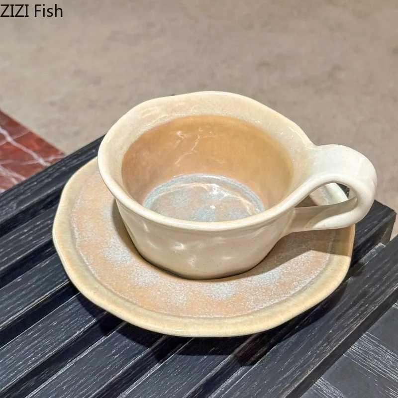Japanese Kiln Porcelain Cupsaucer Creative Retro Coffee Mug Dining Table Milk Mugs Afternoon Tea Teacup Fruits Juice Cup D260323