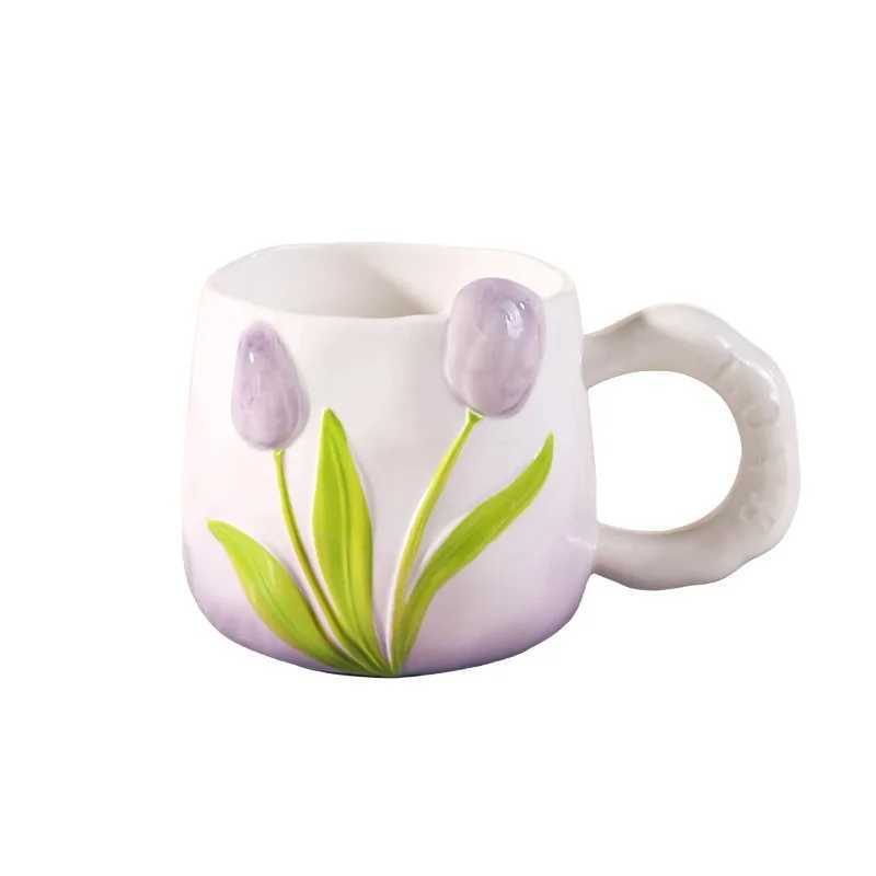 Tulip Ceramic Mug with Lid Spoon 400ml Coffee Tea Cup Valentines Day/Teachers Day Gifts for Couples Women Home Office Use H260323