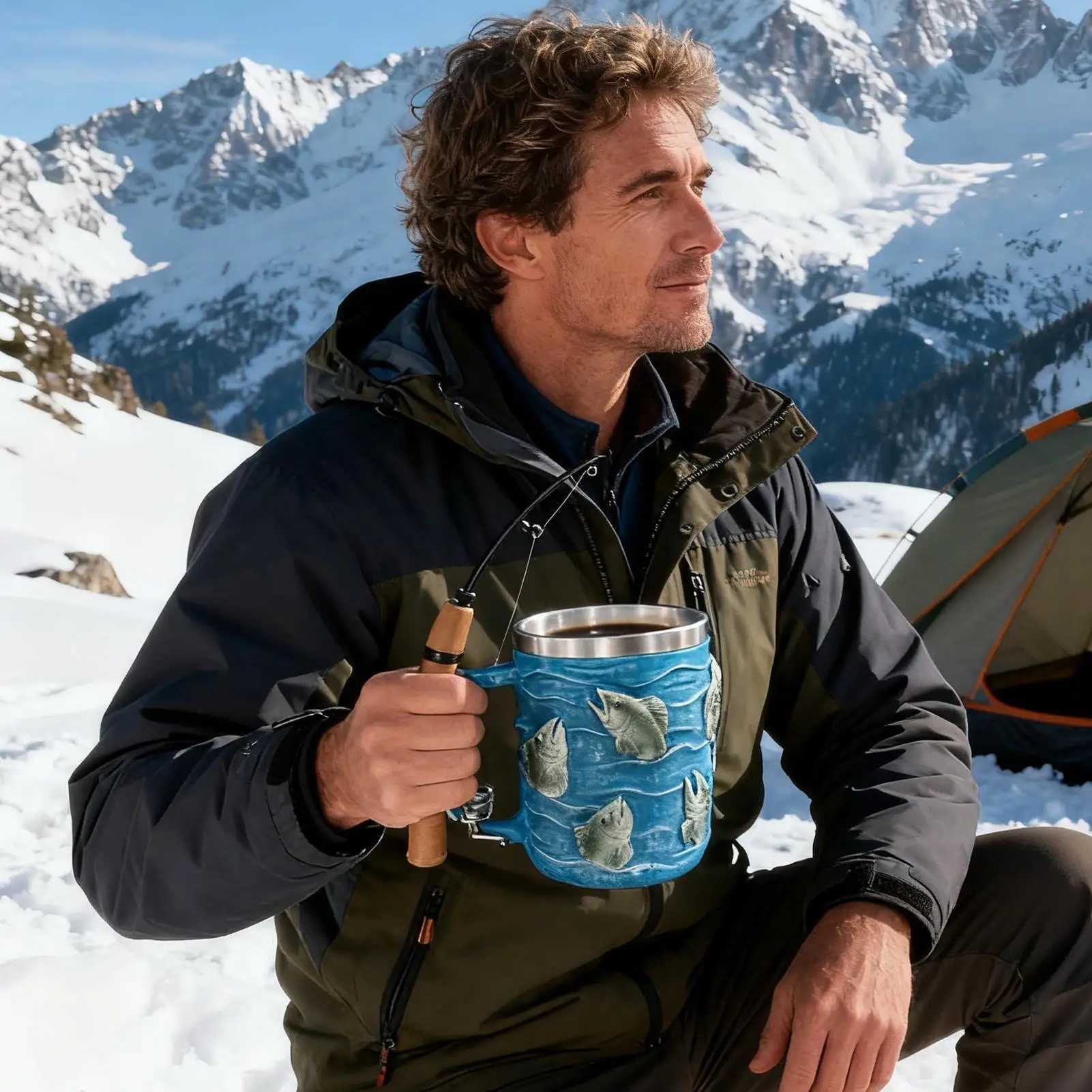 Resin Coffee Mug Cold Hot Beverage Cup Creative Funny Fishing rod shaped handle Cup For Chocolate Tea Wine Beer Home Camping D260323