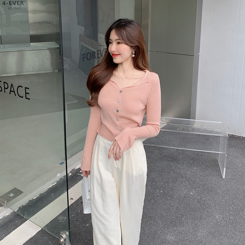 Designer T-shirt You/soft And Delicate Buff Bell-sleeve Knitted Polo Top With Back Tie For Polo Women Spring/summer Designer Hoodie Long-sleeve Cardigan