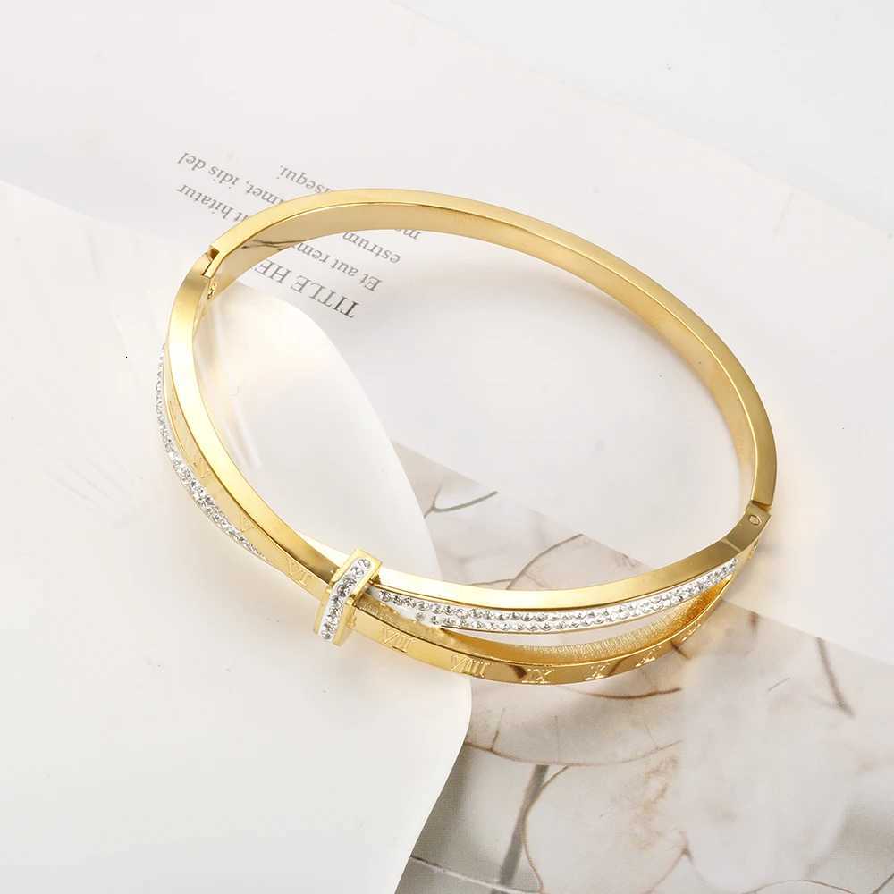 Stainless Steel Cross Crystal Roman Numeral Bangle for Women Waterproof Fashion Jewelry Gift H260323 - view 4