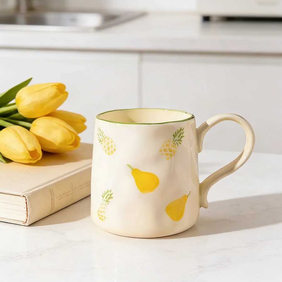 Ceramic cup Coffee cup Water cup Mug Tea cup Cup Dedicated Japanese style Ceramic Floral pattern Couple For home Milk Pure white H260323
