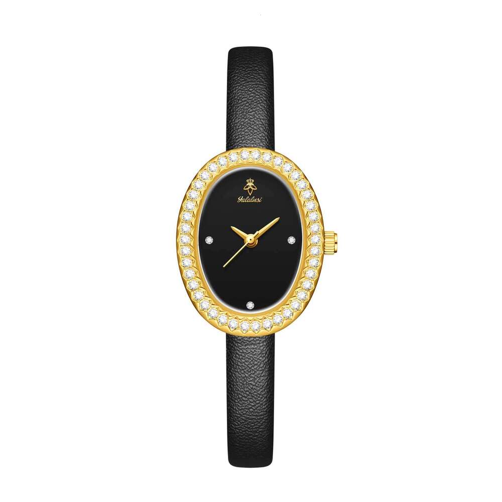 Elegant Small Dial Ins-style Green Leather Strap Women's Fashion Watch with Diamond Encrusted