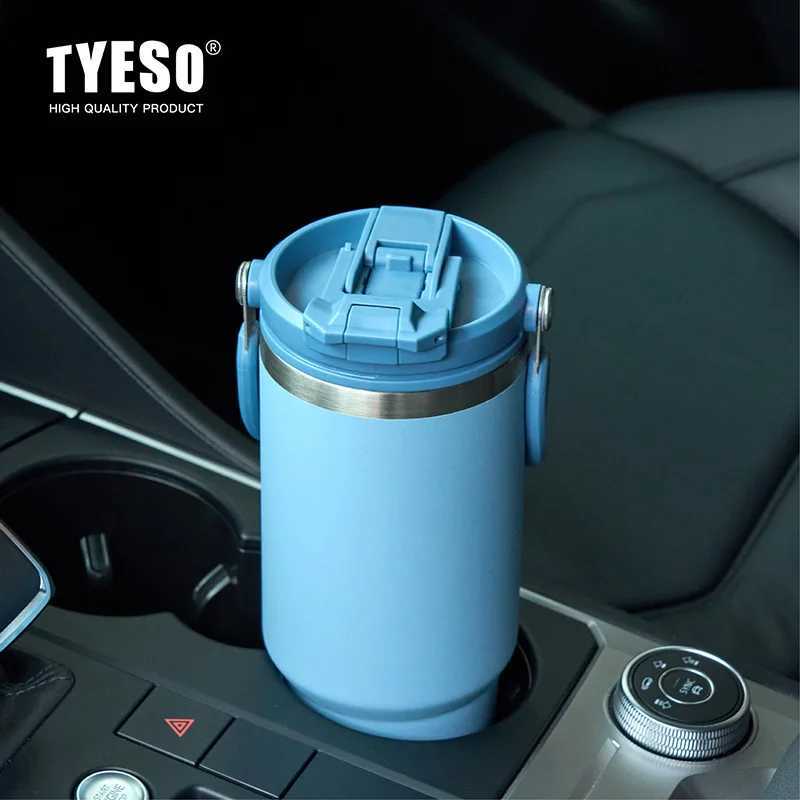 Tyeso Large-Capacity Thermoses Handle Vacuum Cup Dual-Drink Coffee Mug Stainless Steel Ice Cup Car Bottle Hot Cold Retention D260323