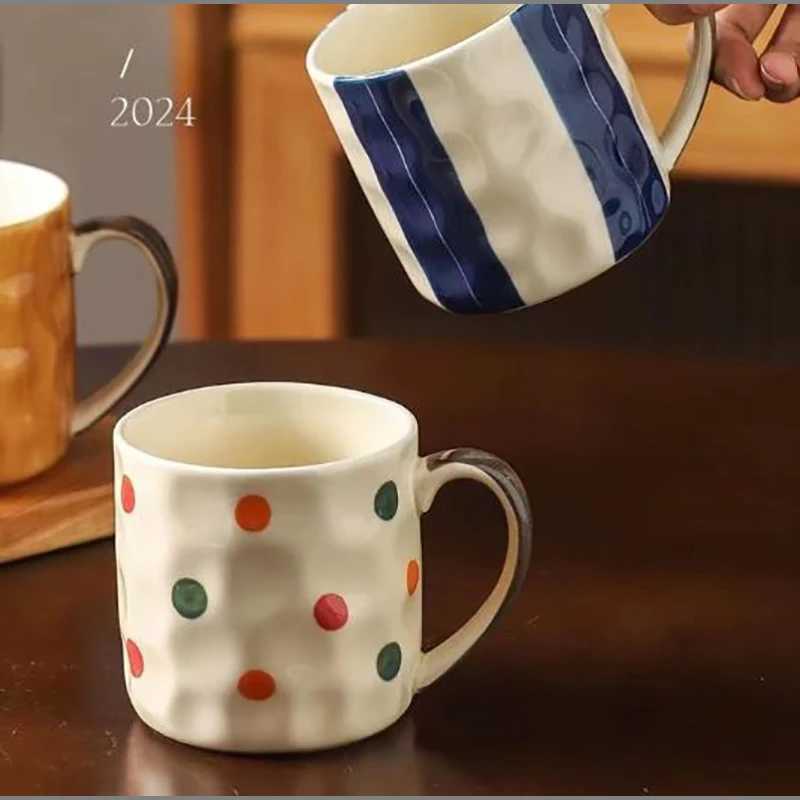 350ml Vintage Coffee Mug Home Ceramic Breakfast Milk Mug Exquisite Polka Dot Afternoon Camellia Flower Tea Cup Birthday Gift New H260323