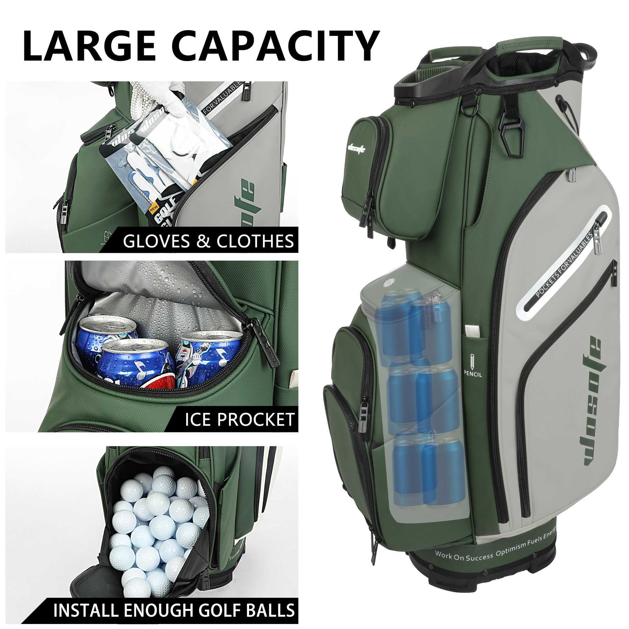 PU Leather Lightweight Men Women Blue White Black Green Golf BagMultiple 10 Pockets 14-Way Dividers Cooler Pouch Golf Cart Bag D260323