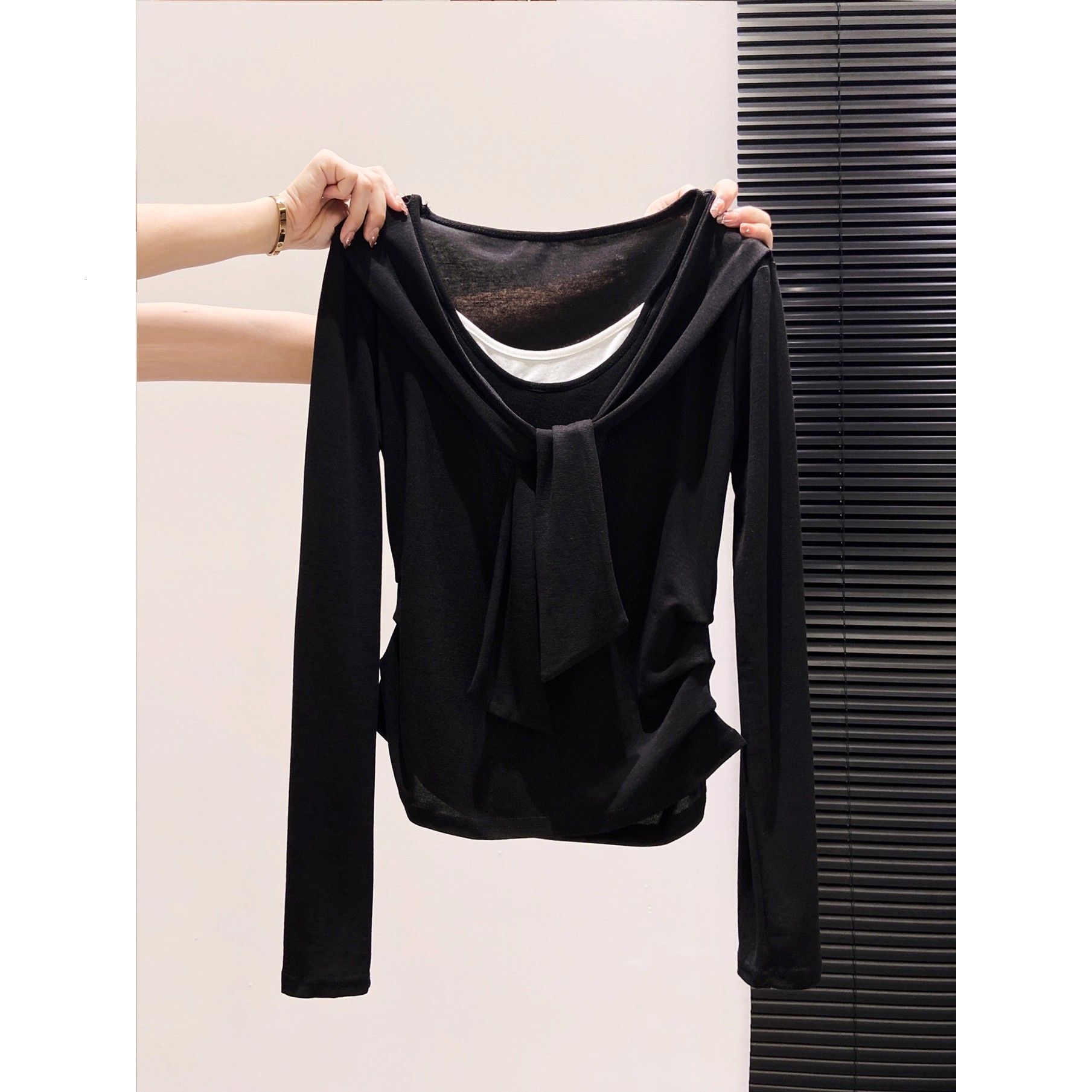 Korean-style Stylish Faux Two-piece Designer Hoodie Designer T-shirt Long-sleeve T-shirt For Polo Women New Early Autumn Collection Suitable For Layering With