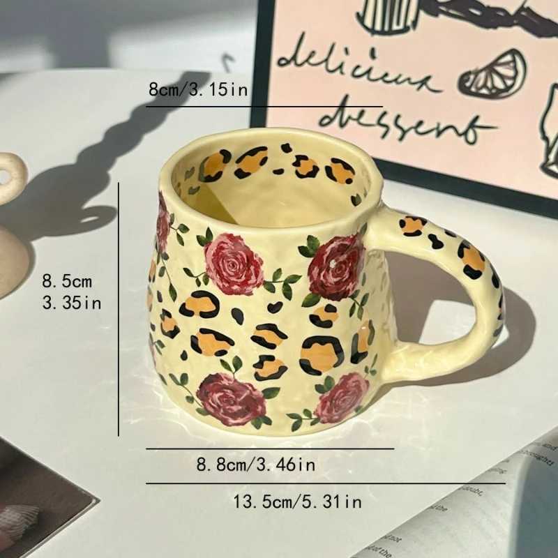 Tulip and Rose Ceramic Coffee Mug Handmade Irregular Shape for Tea Water Home Use Unique Design Gift H260323