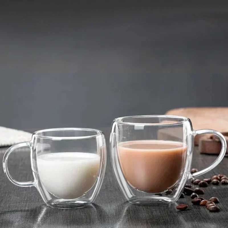 Heat Resistant Clear Double Wall High Borosilicate Glass Mug with Handle Coffee Milk Juice Water Cup Coffeeware Lover Gift D260323