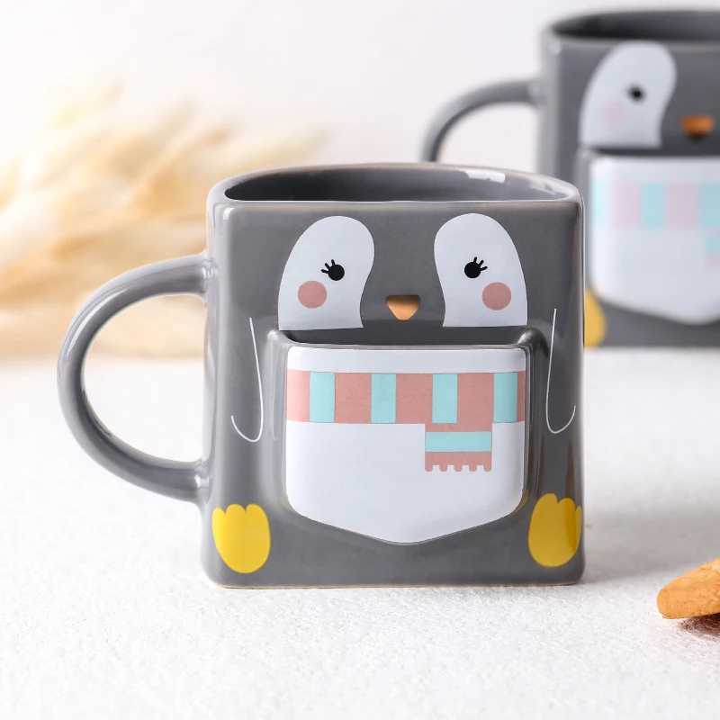 1pc 270ml Cartoon Penguin Pocket Mug with Handle Creative Animal-Shaped Coffee Cookie Cup for Home Unique Drinkware Gift H260323