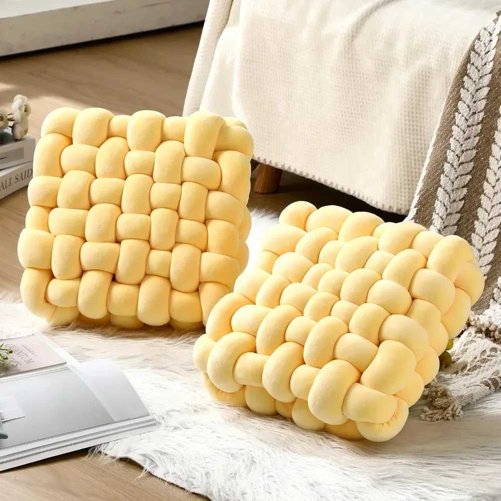 Knot Hand-made Cushion 2025 Square Nordic Aesthetic Stuffed Plush Pillow Durable Fabric for Office Chair Living Room H260323