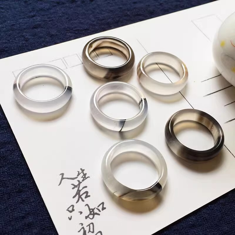 Ice White Natural Brazilian Agate Band Handheld Running Chalcedony Pair Ring Jade Artifact Wholesale ddmysept