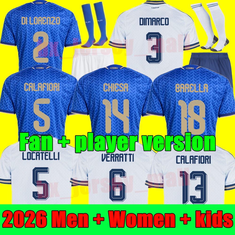 2026 Italy Soccer Jersey PELLEGRINI CHIESA Home away goalkeeper player version football INSIGNE BARELLA JORGINHO BASTONI italie Men women kids kit football shirt