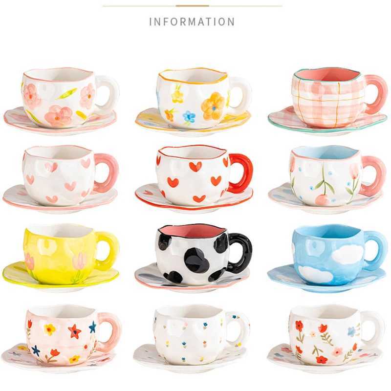 Handmade Creative Ceramic Mugs Cloud Coffee Cup Plate Set Afternoon Tea Latte Cup Irregular Flower Milk mug Korean Style Mugs H260323