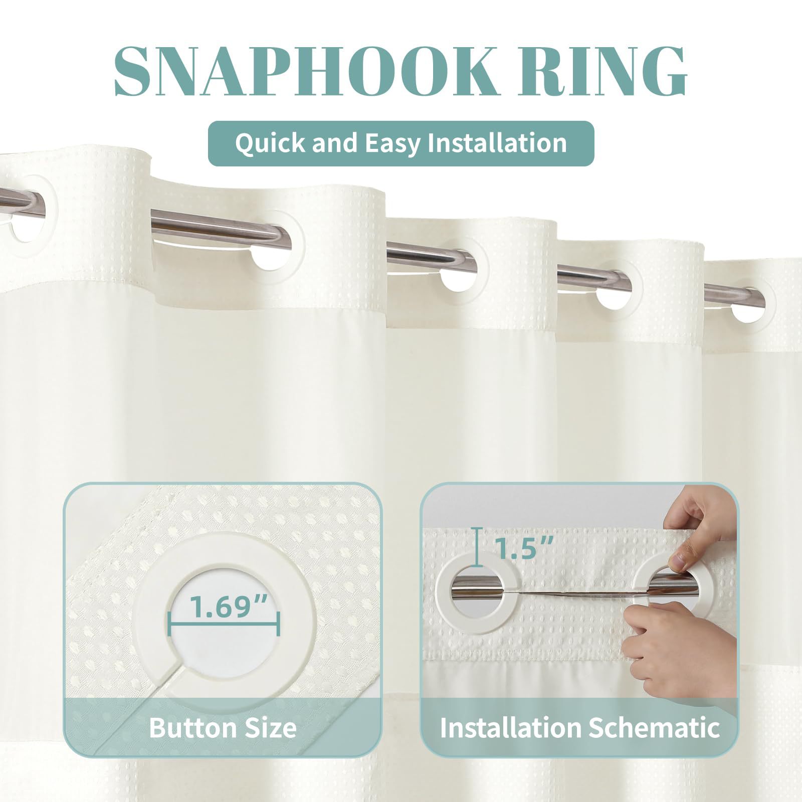 YL-38382 Waffle Double-Layer Large Buckle Bathroom Polyester Shower Curtain with Partition and Waterproof Lining