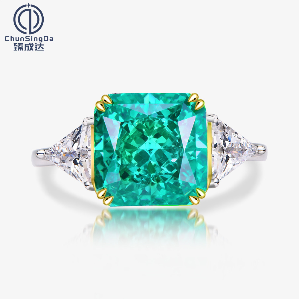 Zhenchengda Product 8ct Paraiba 1010 Ice Flower Cut High Carbon Diamond Ring S925 Silver with Gold Plating 220726