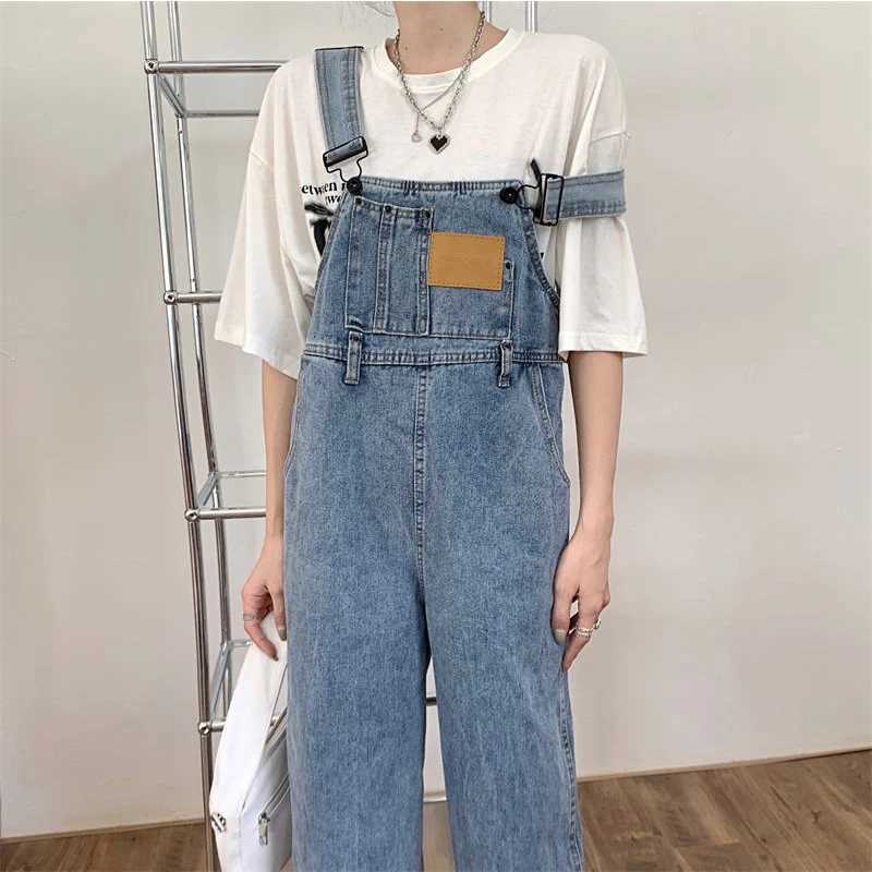 Vintage Denim Jumpsuit For Women 2024 New Spring Autumn Casual Loose Overalls Female Straight Pants Large Size Suspender Jeans M260323