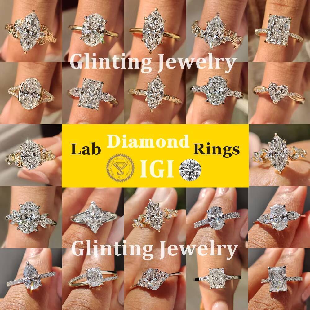 Custom D VS1 Radiant Cut Lab Diamond Engagement Ring Solid 14K 18K White Gold 3 Ct Lab Grown Diamond Jewelry Rings