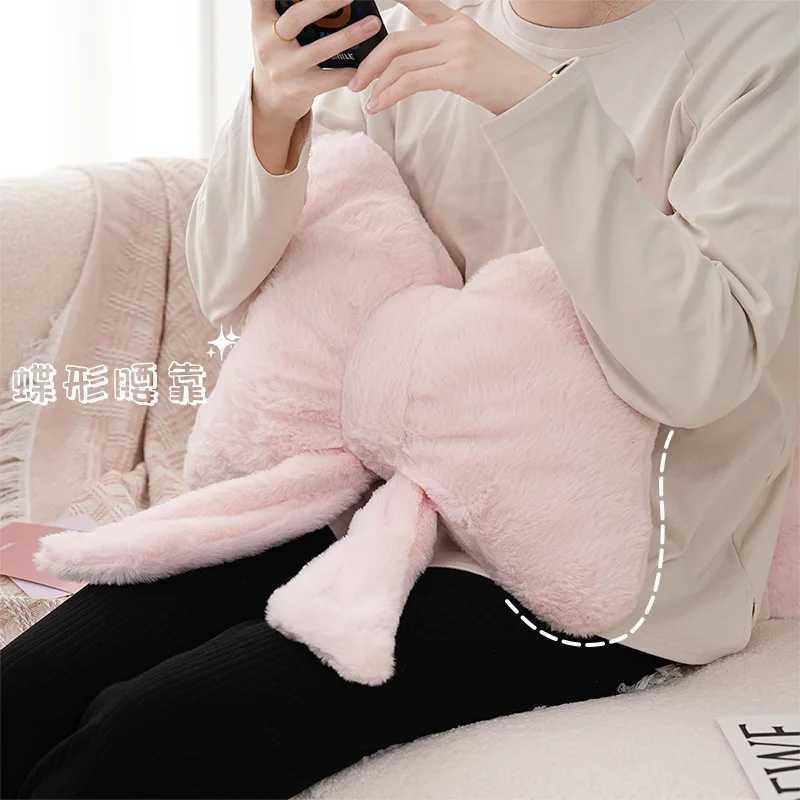 Pink bow ribbon couch pillow imitation rabbit fur comfortable car seat cushion ins style simple all-match back cushion H260323