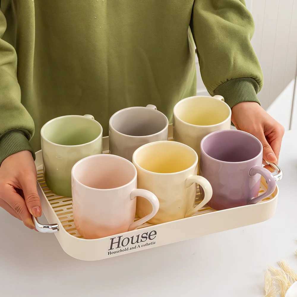 301-400ml Ceramic Mug Gift Set Gradient Color Ceramic Cup Customizable Funny Home Thermal Coffee Water Cups with Holder D260323