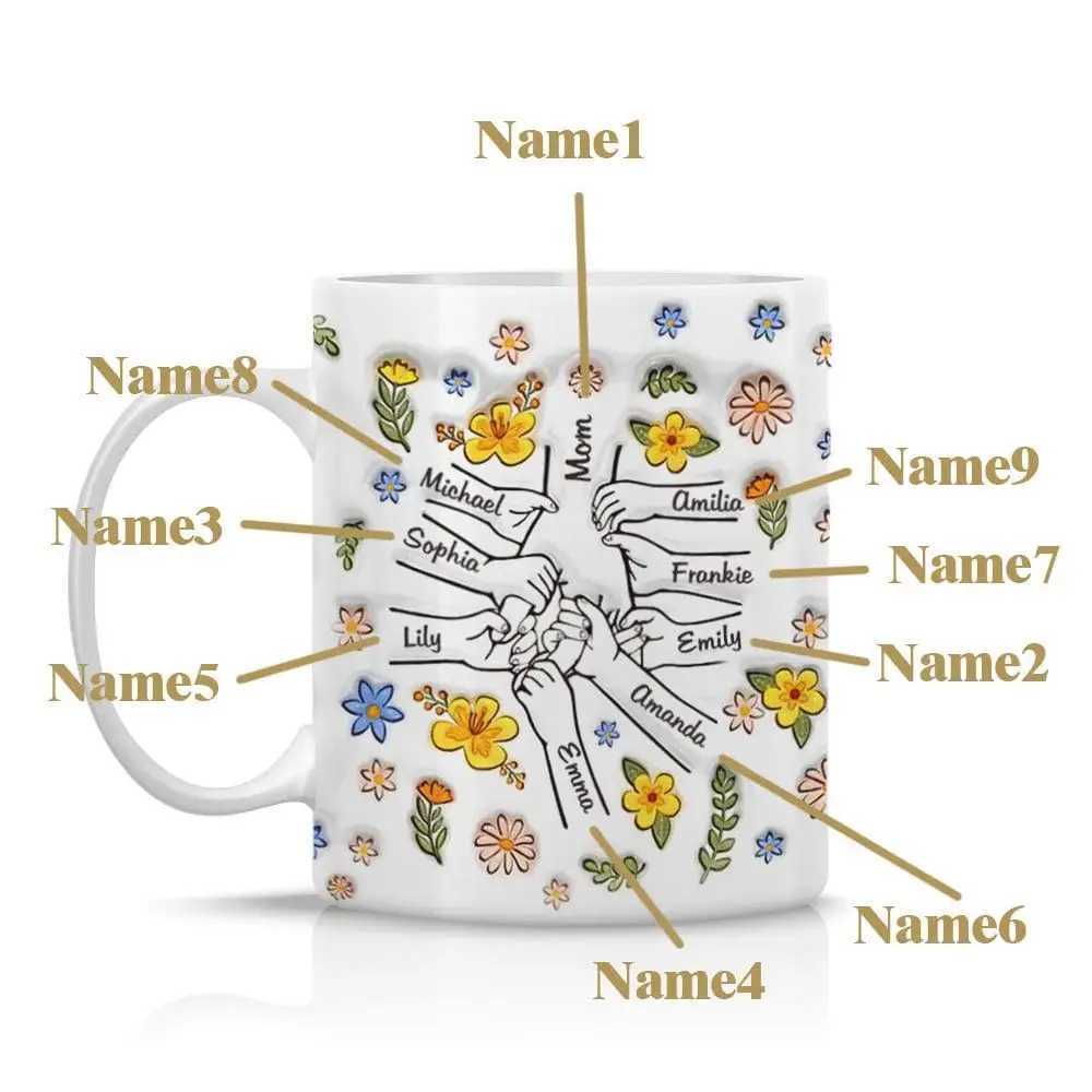 Custom Name Mug Cup Coffee For MotherCustom Inflated Flat 3D effect pattern Printed Mug Ideal Gift For Mom Kid Hand D260323