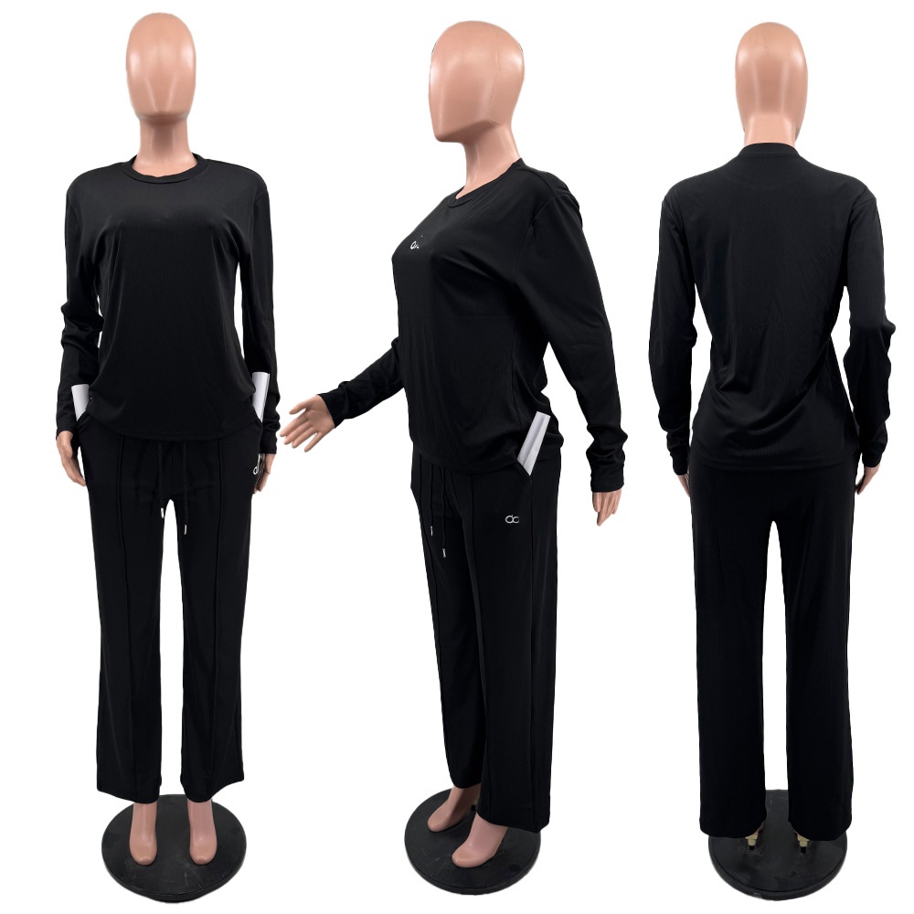 Women's Yoga Sets Fashion Casual Long Sleeves Pullover Tops Wide-Leg Long Pants Two-Piece Set Plus size Tracksuits With Drawstring Sports Clothin