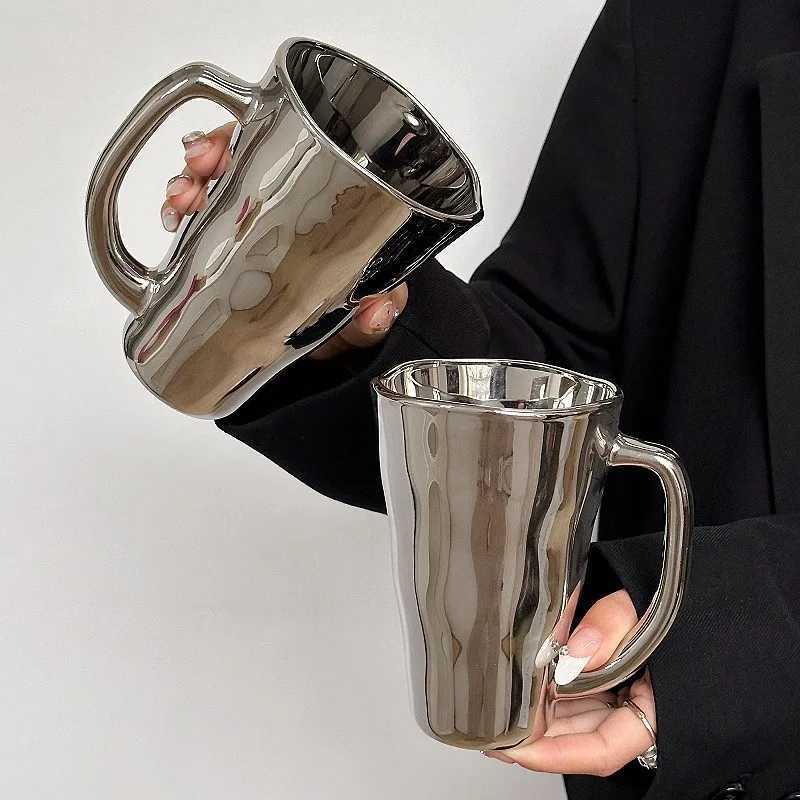 Creative Silver Mug with Handle Milk Cup Coffee Cup Modern Simple Universal Water Cups Drinkware Home Decoration Gift H260323