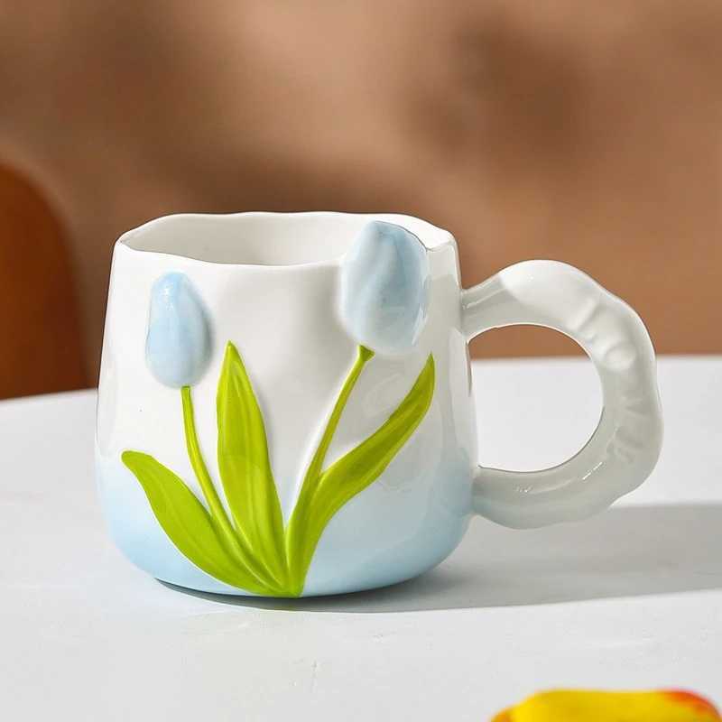 Tulip Ceramic Mug with Lid Spoon 400ml Coffee Tea Cup Valentines Day/Teachers Day Gifts for Couples Women Home Office Use H260323