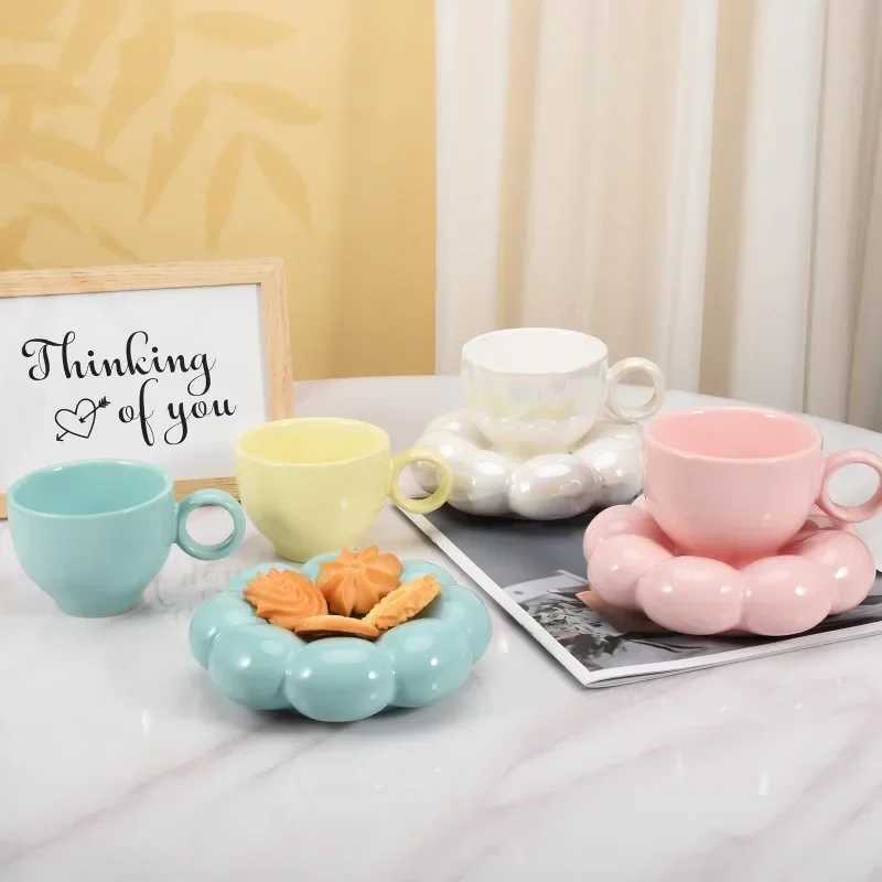 Ceramic Cloud Coffee Mug Sets Creative Flowers Saucer Mug Exquisite Office Afternoon Tea Cups Kitchen Drinkware Home Accessories D260323