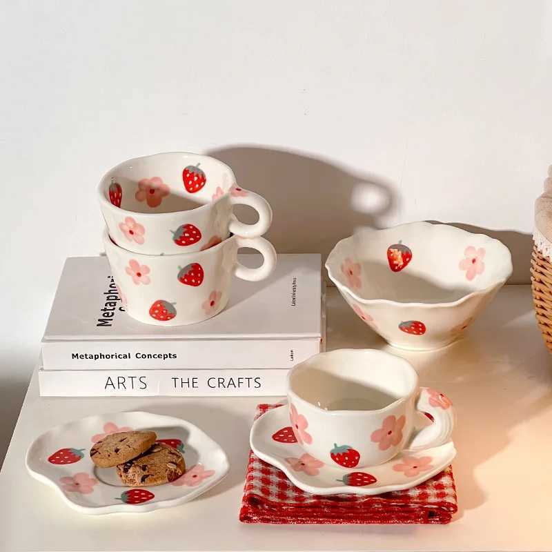 Creative Hand-painted Pattern Ceramic Mug Office Coffee Cup Afternoon Tea Cup Nice Breakfast Milk Drink Set with Saucer H260323