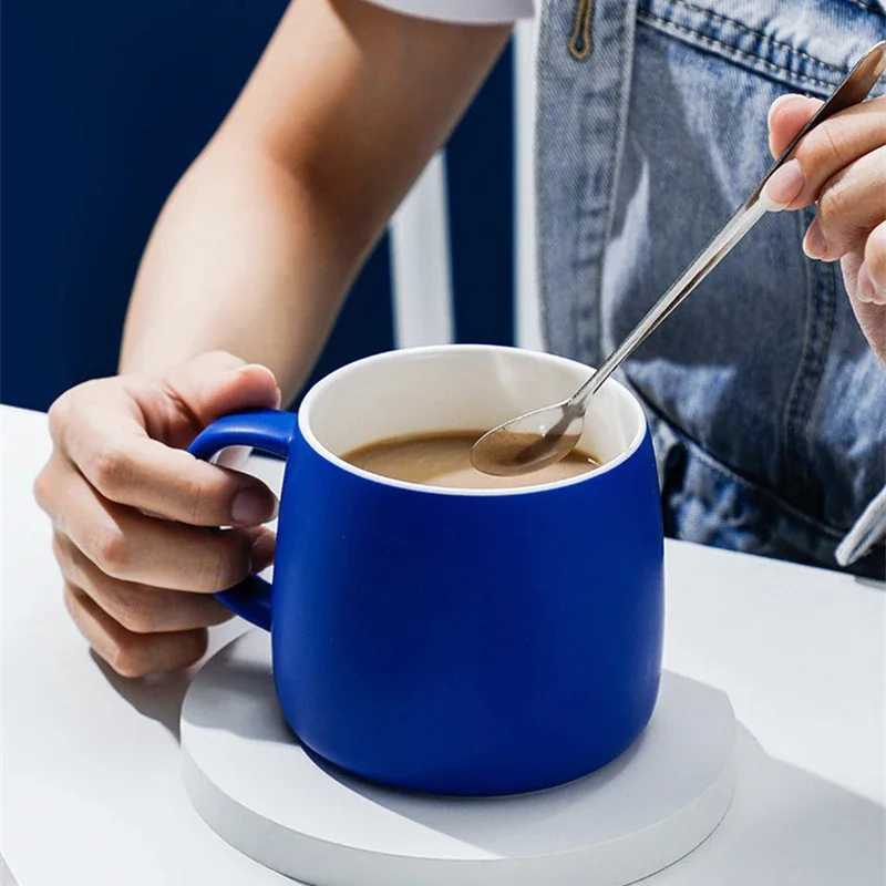 500ml Klein Blue Ceramic Coffee Mug with spoon Gift Package Splash ink Porcelain Mug Breakfast Oatmeal Cup Festival Gift H260323