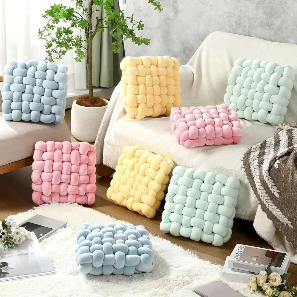 Knot Hand-made Cushion 2025 Square Nordic Aesthetic Plush Pillow for Office Chair Decorative Sleeping Back Support H260323