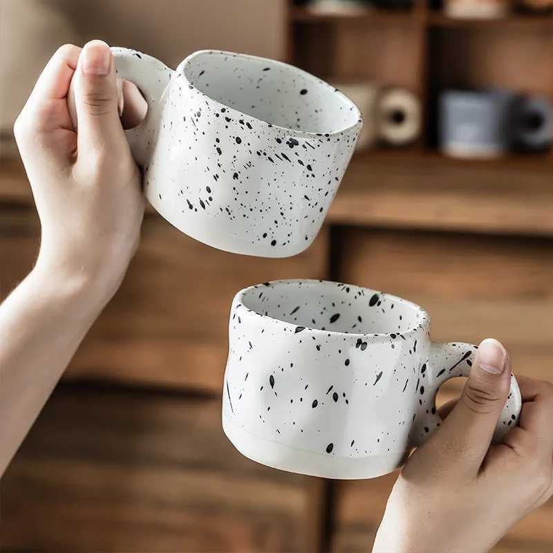 Irregular Splash Ink Ceramic Mug Ring Handle Handmade Coffee Milk Cup Couple Cups Home Office Decoration Handgrip Porcelain H260323