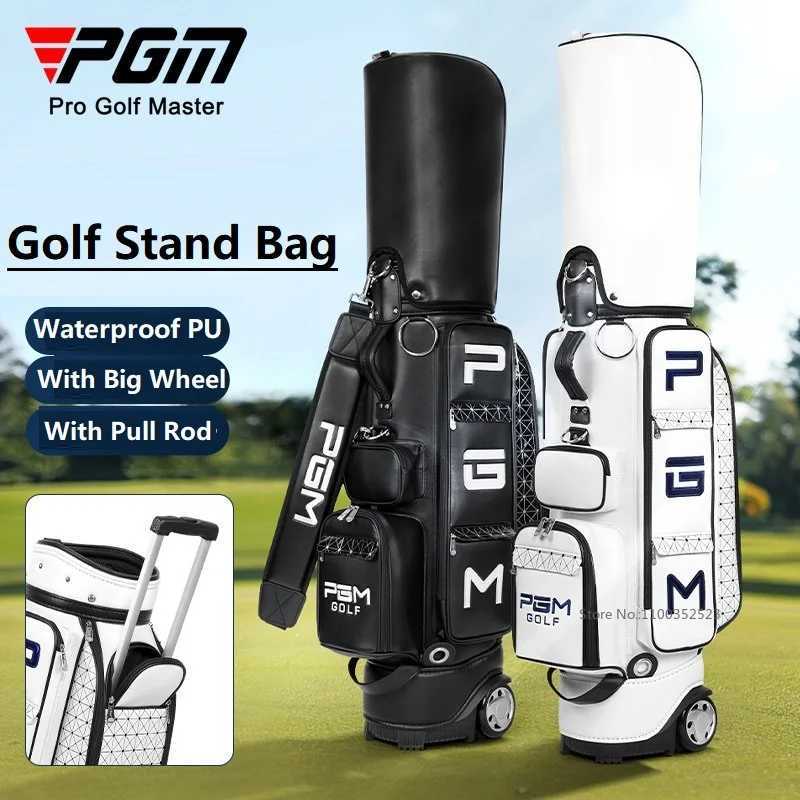 PGM Women Men PU Leather Golf Stand Bags Waterproof Golf Standard Ball Bags with Wheel Ultra-Light Golf Pack with Shoulder Strap D260323