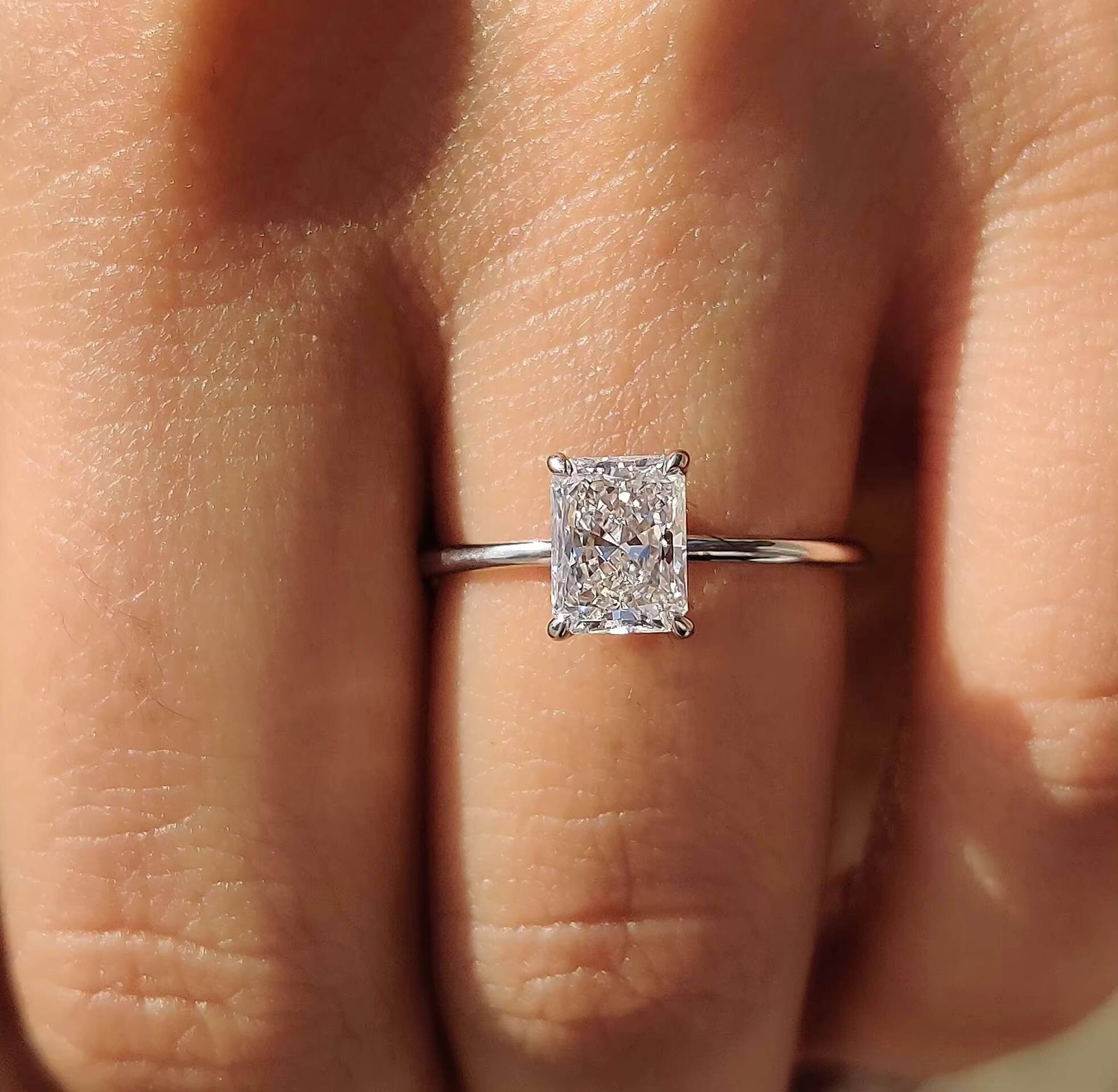 IGI Certified Lab Grown Diamond 1-2 Ct Radiant Shape Solitaire Ring Claw Prongs Unisex Jewelry 10K/14K/18K Gold /PT950
