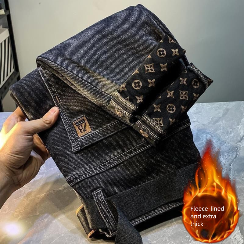 2026 Fashion Designer Jeans Luxury Men's Wool Lined High End Embroidery Slimming Casual Pants Men's Classic Black Outdoor Sports Pants Busin