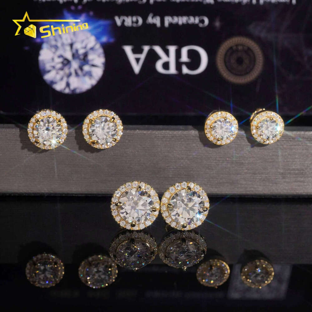Ready to Ship Pass Diamond Tester Hip Hop Jewelry 925 Silver Halo Iced Out Moissanite Stud Earrings With GRA