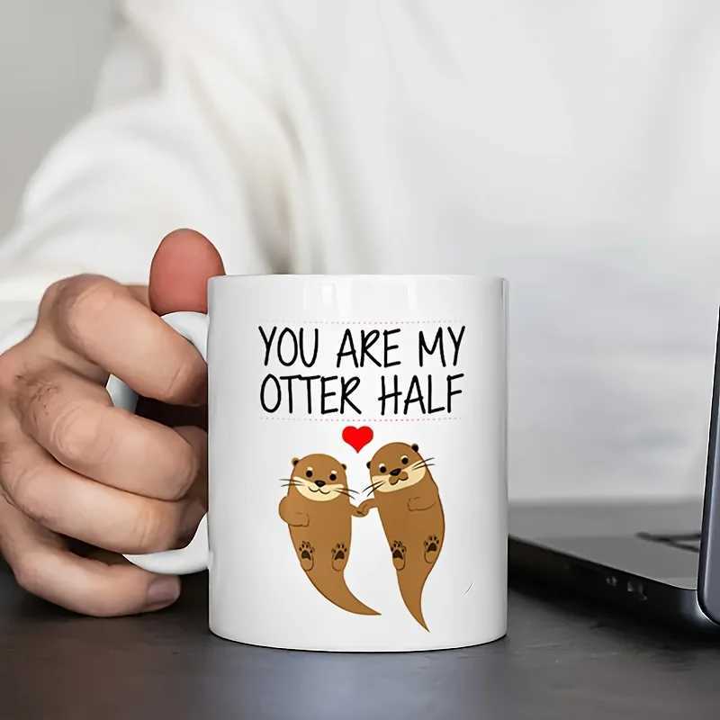 1pc Otter Love Ceramic Coffee Mug - Insulated Reusable Machine Washable Multipurpose Perfect for Mothers Day Birthdays D260323