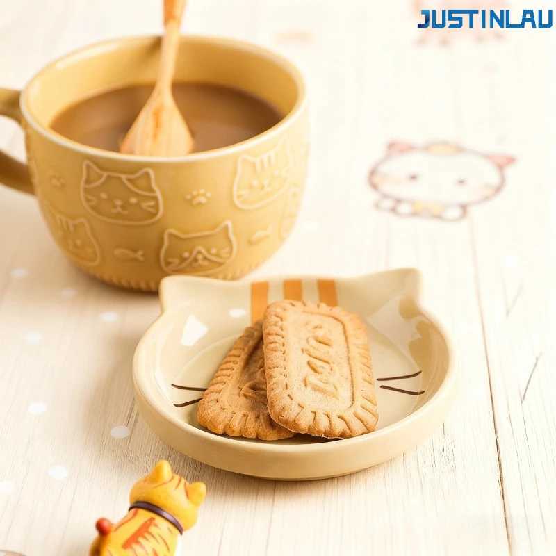 Cute Cartoon Cat Ceramic Mug Lid Creative Household Tableware Breakfast Milk Cup Breakfast Mug Water Cup Ceramic Mug coffee cup H260323