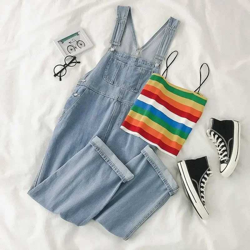 Jumpsuits Women Denim Blue Preppy Style Lovely Chic New Spring College Fashion Leisure Distressed Strap Overalls Korean Harajuku M260323