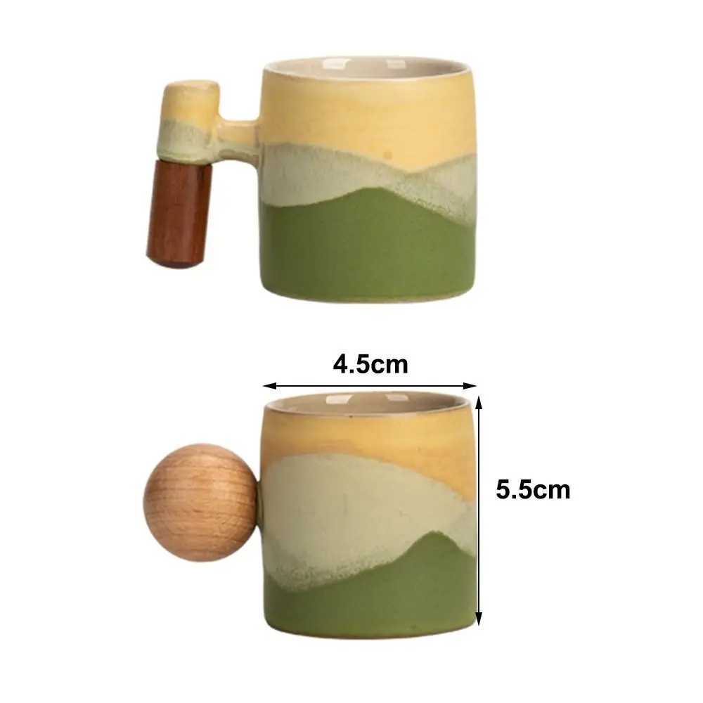 Creative Ceramic Coffee Mug Wood Handle Microwave Dishwasher Safe Coffee Cup Handmade 70ML Porcelain Mug Milk Cocoa Hot Tea H260323