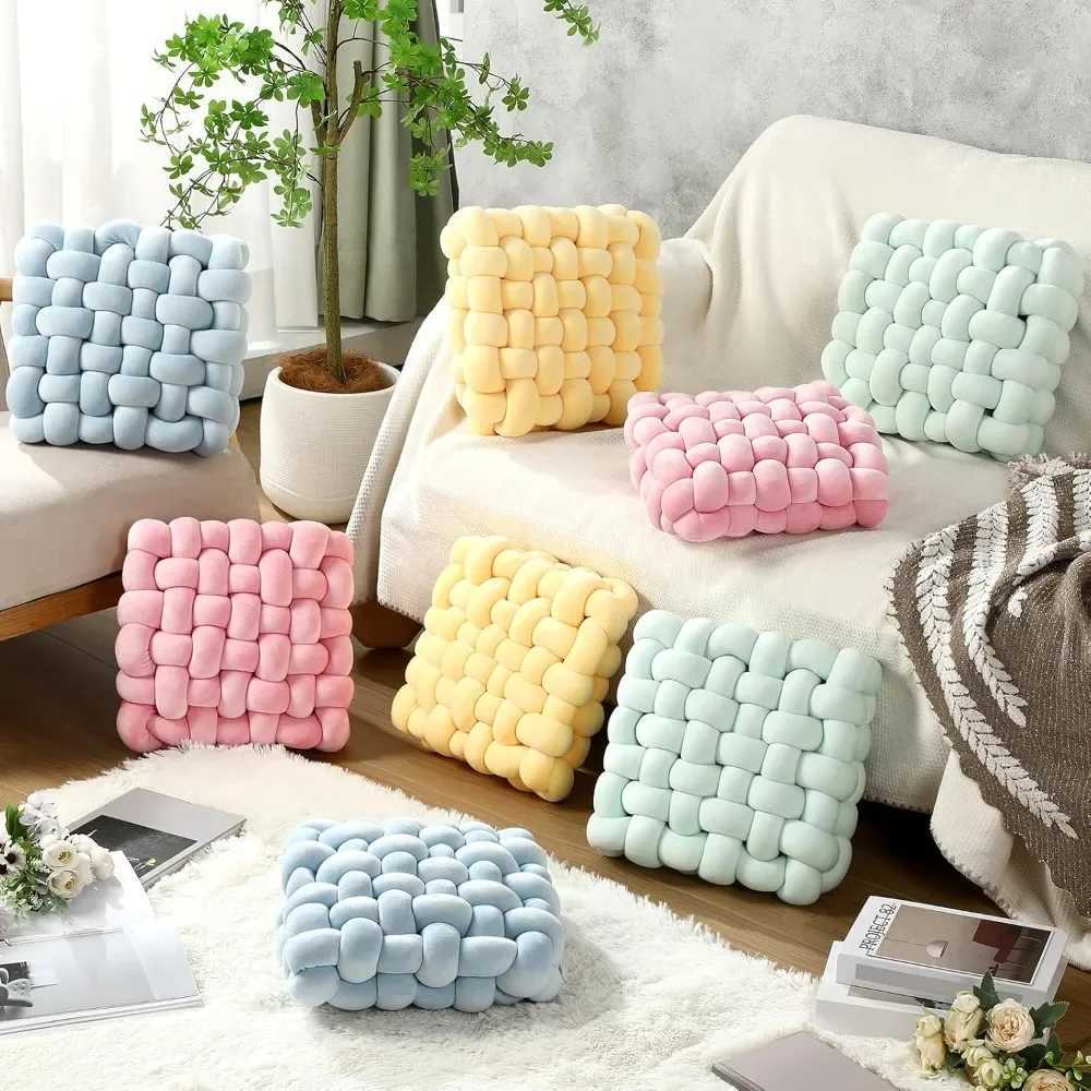 Knot Hand-made Cushion 2025 Square Nordic Aesthetic Stuffed Plush Pillow Durable Fabric for Office Chair Living Room H260323