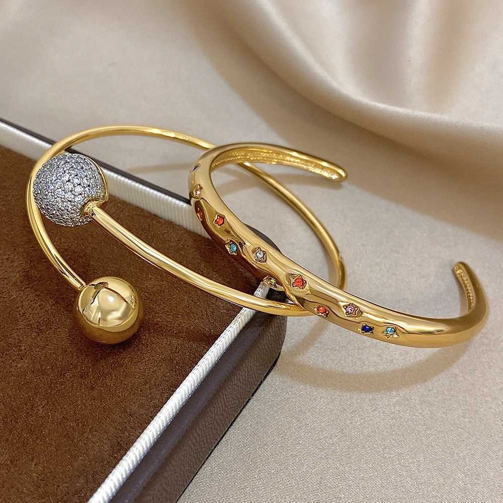 Star Inlaid Colored Small Synthetic Cubic Zirconia Stainless Steel Open Cuff Bangles Luxurious Gorgeous Wrist Jewelry H260323 - view 5
