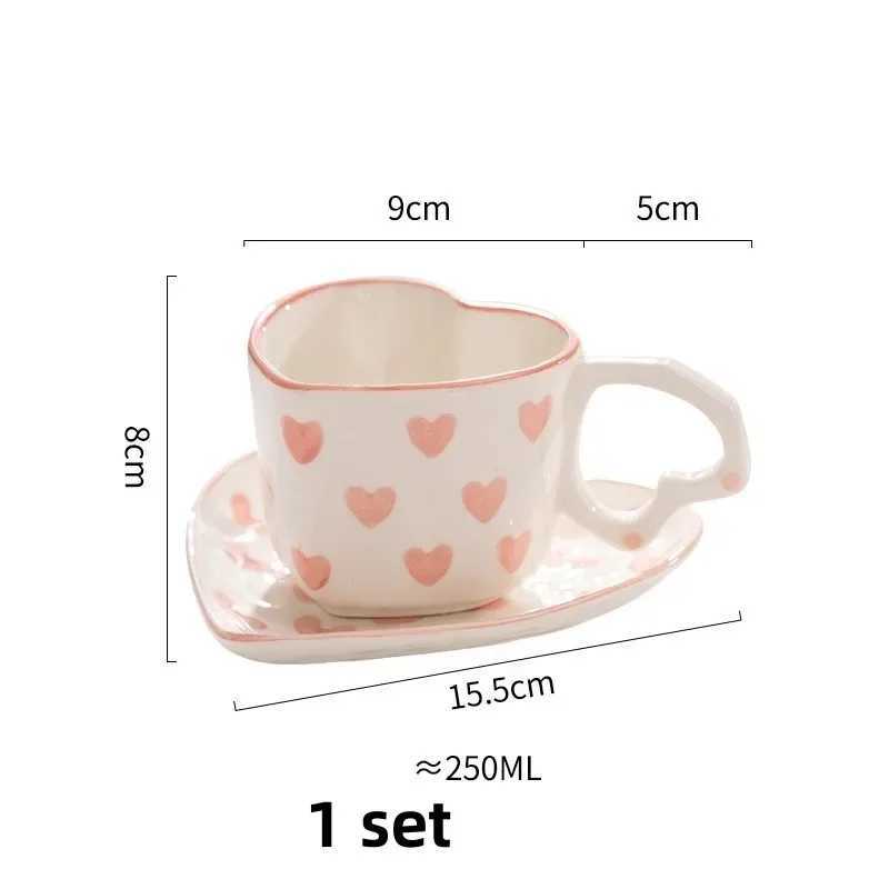 Creative Cute Girl Water Cup Small Fresh Hand-painted Pink Love Coffee Cup Saucer Underglaze Peach Heart Ceramic Cup Saucer H260323