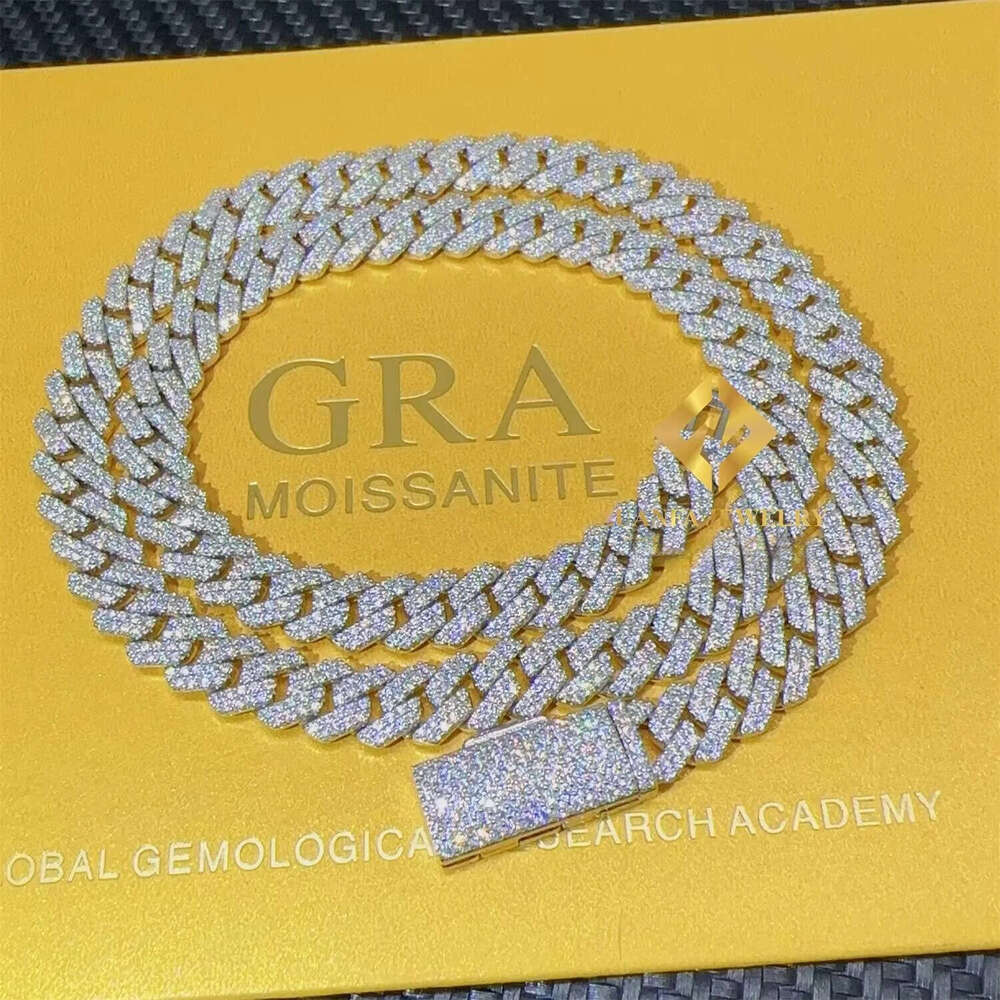 2026 Hot Selling Pass Tester 8mm Two Ice with VVS moissanite Rows Iced Out Hip Hop VVS1 Moissanite Cuban Link Chain Necklace